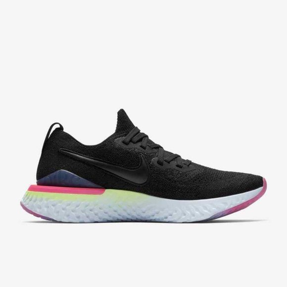 Nike Epic React Flyknit 2 Black Lime Pink Running Shoes Mens BQ8928-003 - Picture 9 of 15